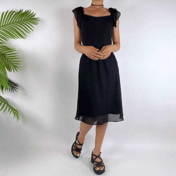 Tailor B. Moss Dresses & Skirts - Vintage 90s Grunge Black Chiffon Coquette Fairy Hem Midi Dress / Size: 2
